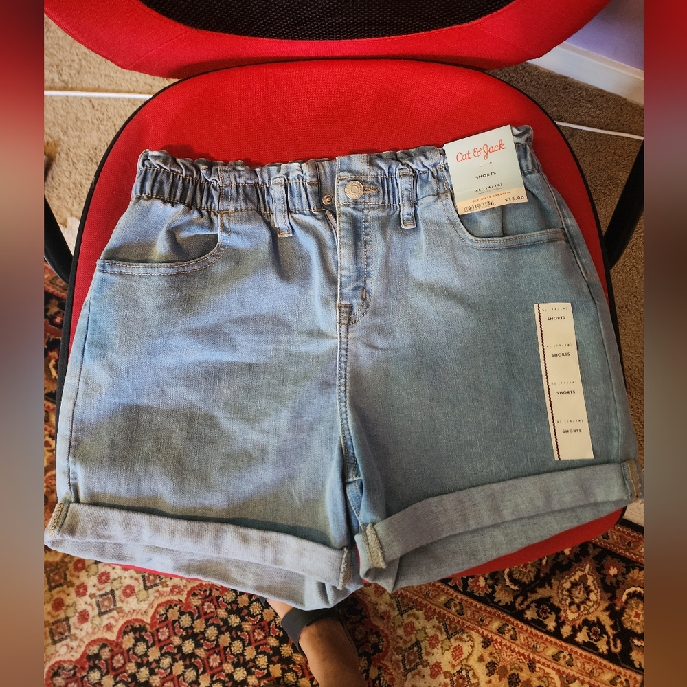 Girls jean shorts, light wash denim